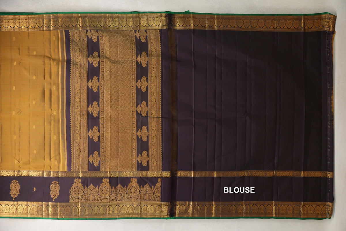 Golden olive Light Weight Kanchipuram Silk Saree blouse