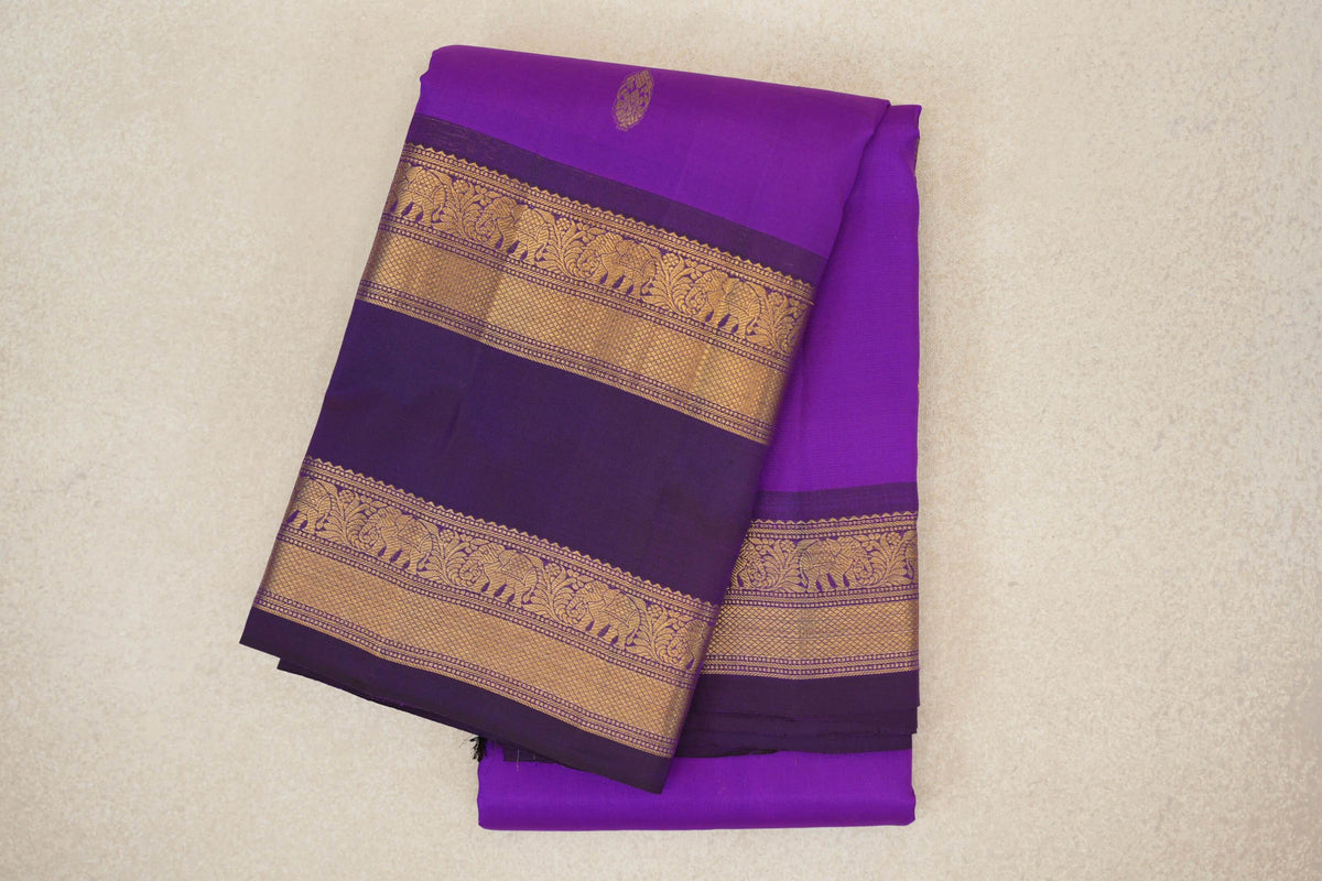 folded Bright Violet Purple Light Weight Kanchipuram Silk Saree
