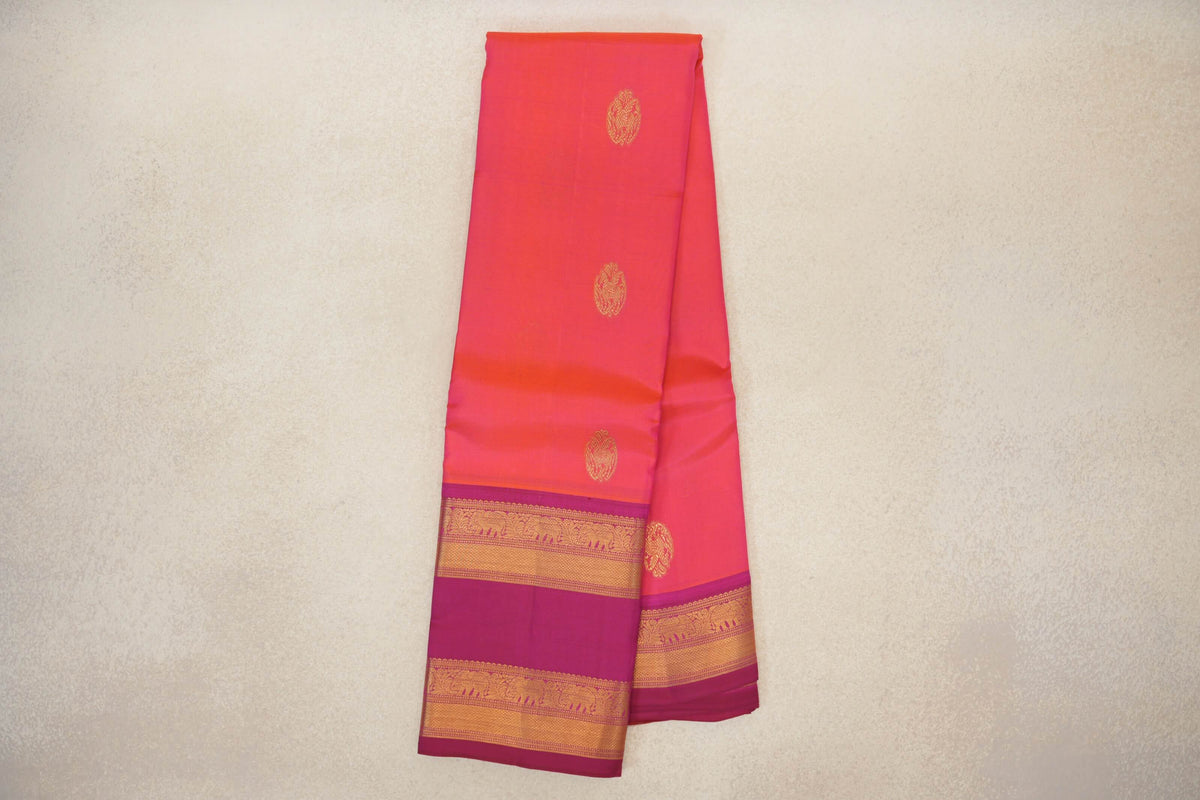 Orangish Pink Light Weight Kanchipuram Silk Saree online