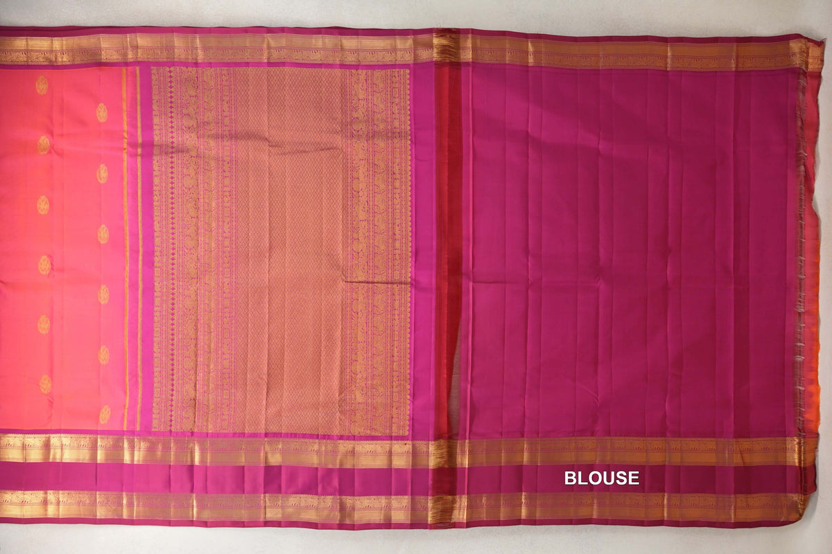 Orangish Pink Light Weight Kanchipuram Silk Saree blouse