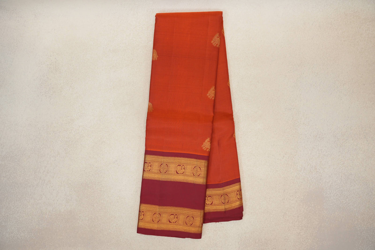 Rust Orange Light Weight Kanchipuram Silk Saree online