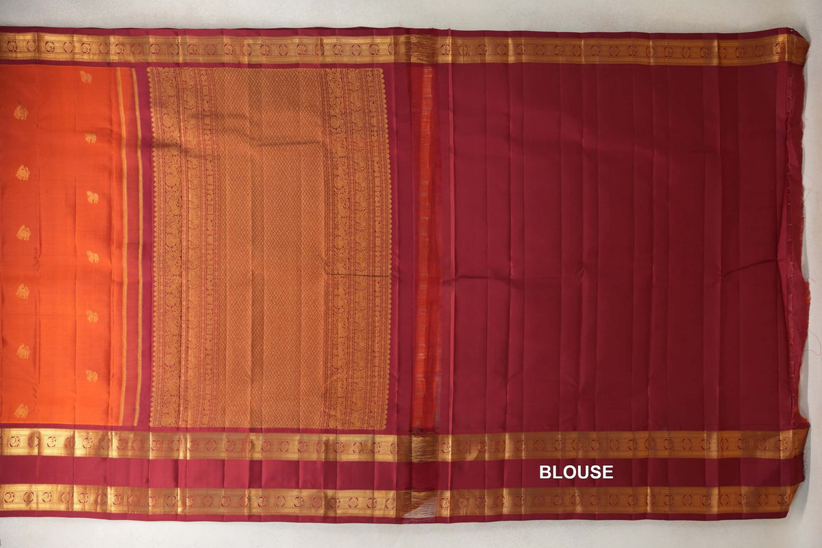 Rust Orange Light Weight Kanchipuram Silk Saree blouse