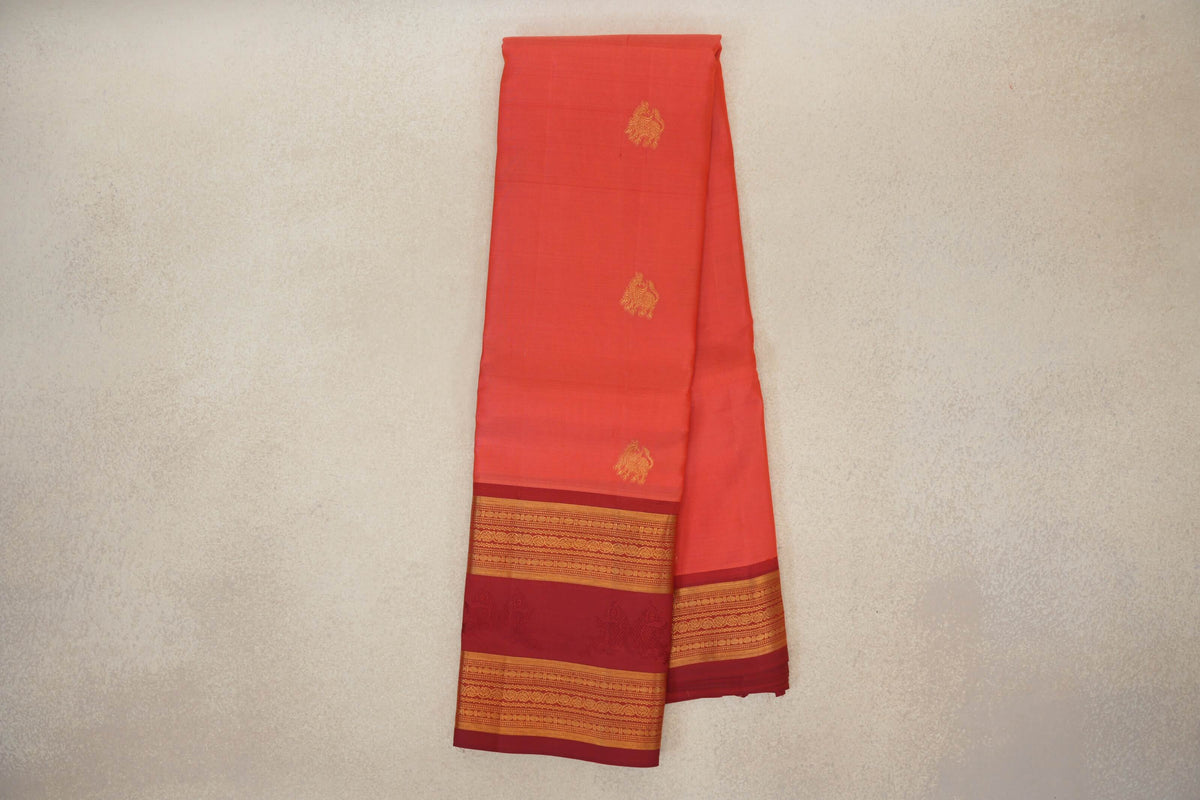 Coral Pink Light Weight Kanchipuram Silk Saree online