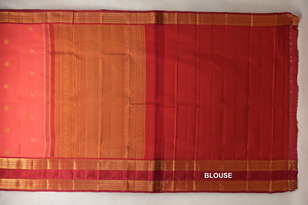 Coral Pink Light Weight Kanchipuram Silk Saree  blouse