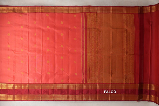 Coral Pink Light Weight Kanchipuram Silk Saree  paloo