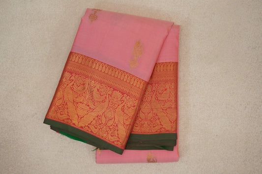 folded Pastel Pink Light Weight Kanchipuram Silk Saree 