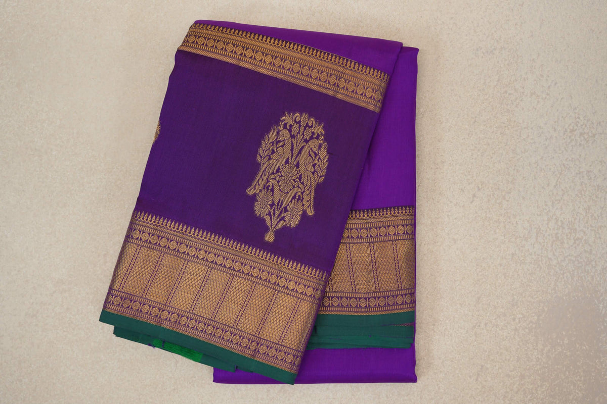 folded Bright Violet Purple Light Weight Kanchipuram Silk Saree