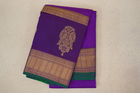 folded Bright Violet Purple Light Weight Kanchipuram Silk Saree