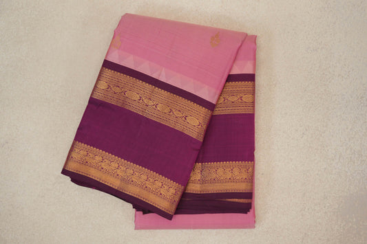 folded Light Rose Pink  Light Weight Kanchipuram Silk Saree 