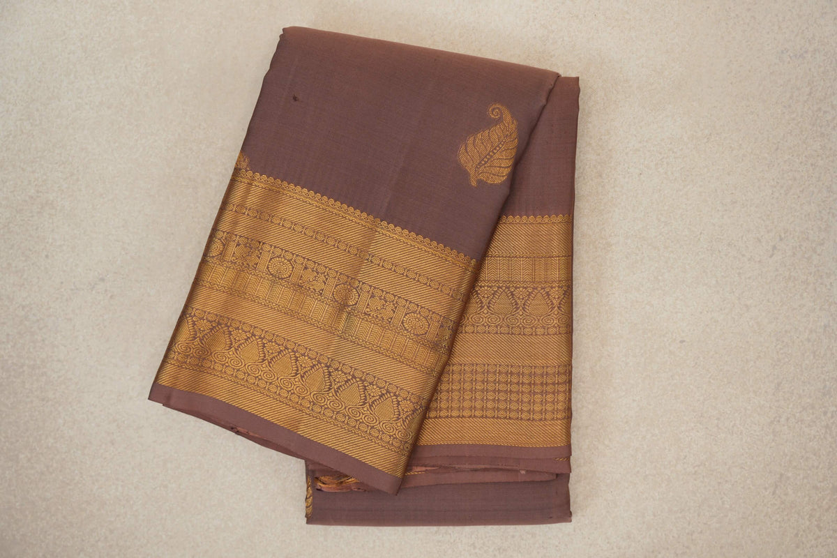 folded Light Brown Light Weight Kanchipuram Silk Saree