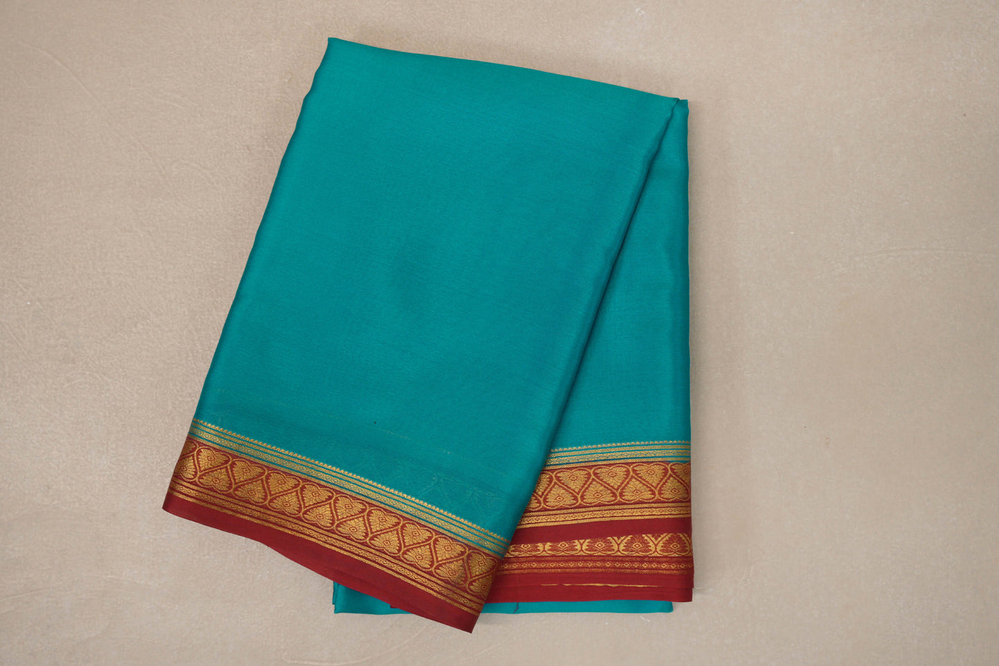 Rama Green with Maroon Borders Mysore Silk Saree by Shreenivas Silks PSSR019449