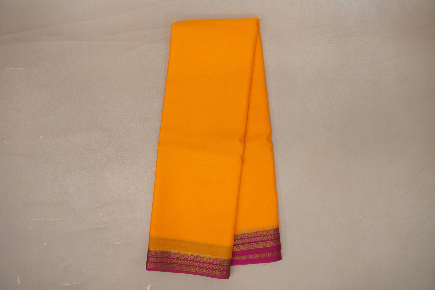 Mango Yellow with Rani Pink Borders Mysore Silk Saree by Shreenivas Silks PSSR019450
