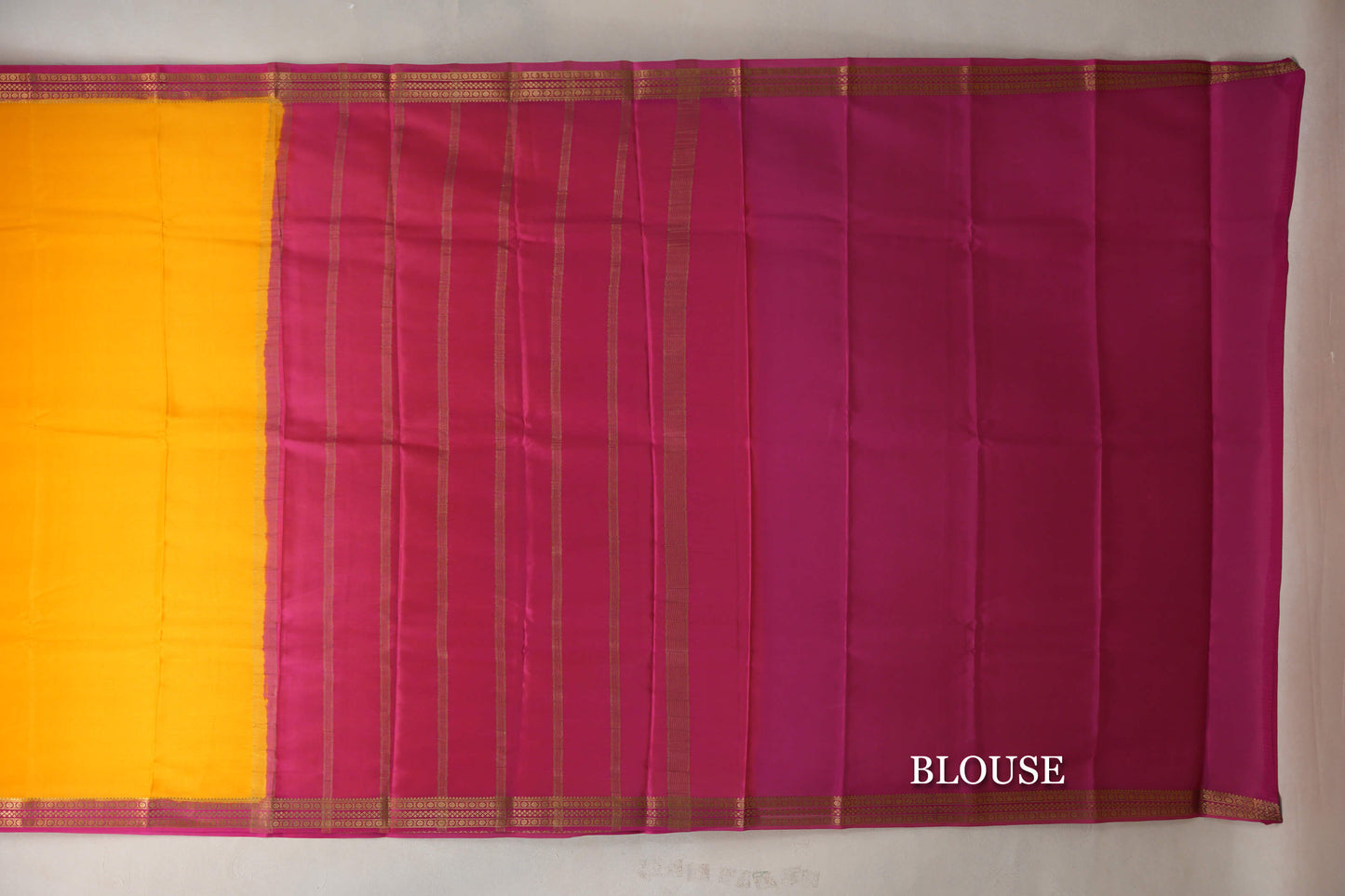 Mango Yellow with Rani Pink Borders Mysore Silk Saree by Shreenivas Silks PSSR019450