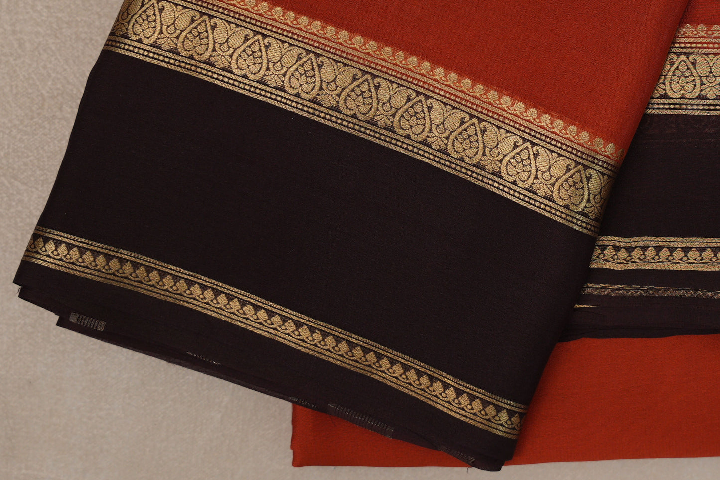 Rust Orange with Deep Coffee Brown Borders Mysore Silk Saree by Shreenivas Silks PSSR019454