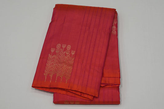 Pinkish orange light weight kanchipuram silk saree