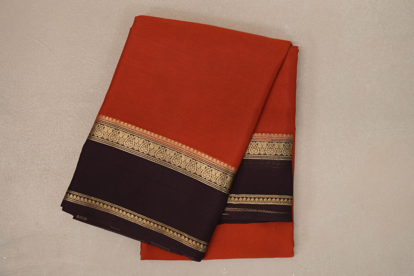 Rust Orange with Deep Coffee Brown Borders Mysore Silk Saree by Shreenivas Silks PSSR019454