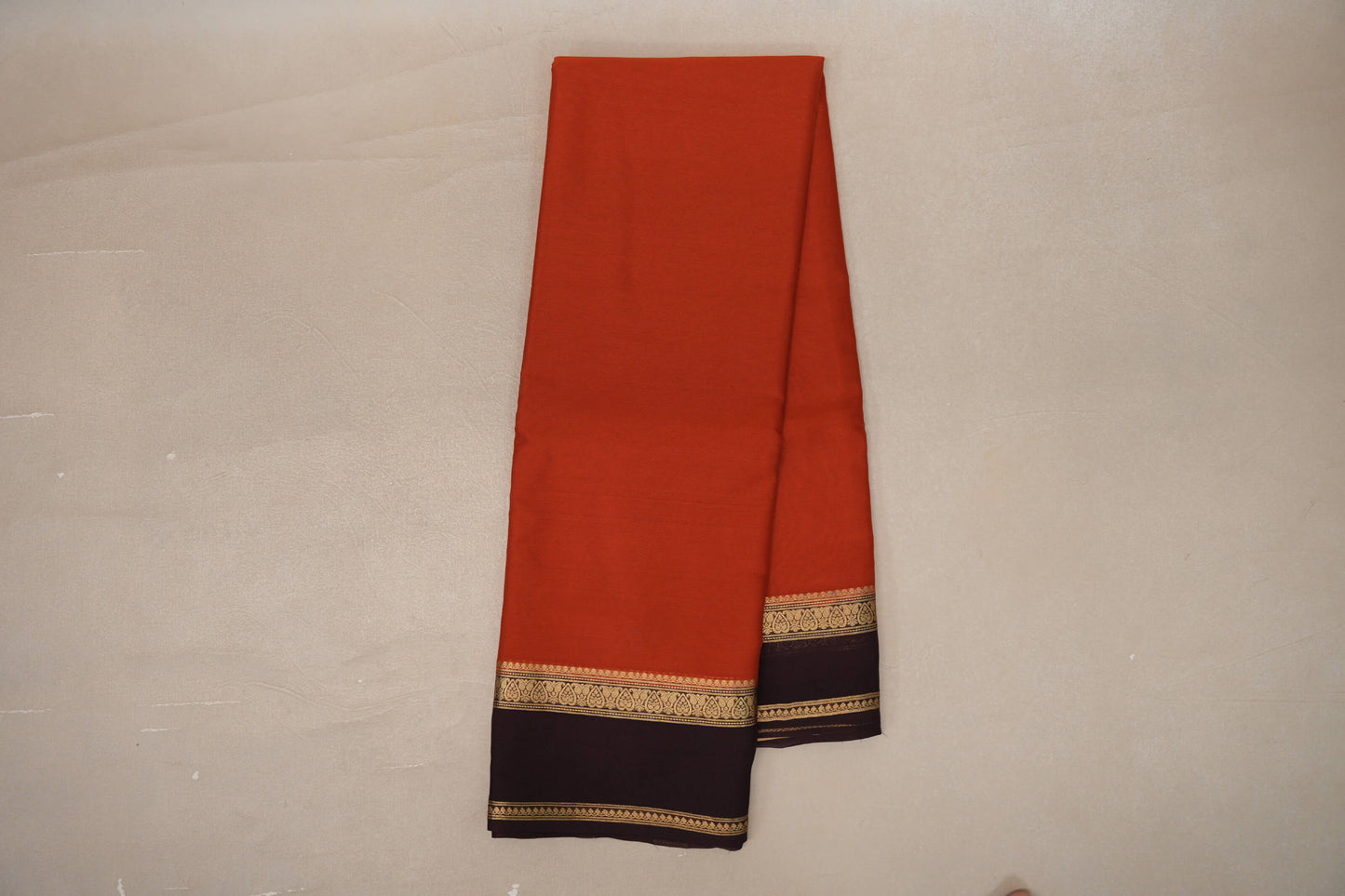 Rust Orange with Deep Coffee Brown Borders Mysore Silk Saree by Shreenivas Silks PSSR019454