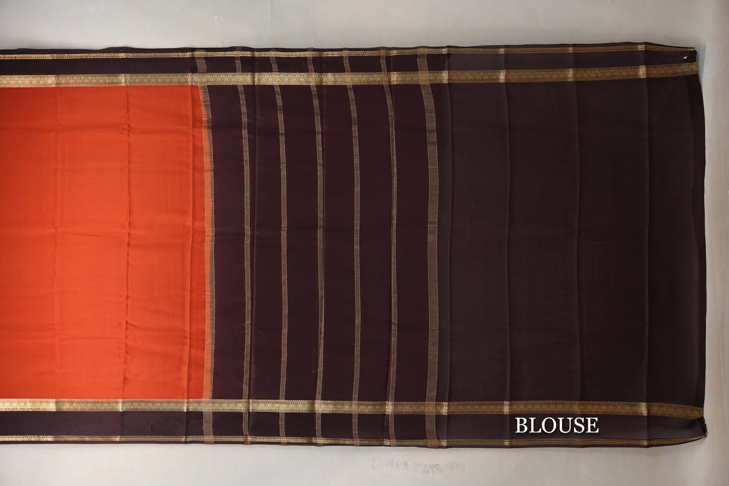 Rust Orange with Deep Coffee Brown Borders Mysore Silk Saree by Shreenivas Silks PSSR019454