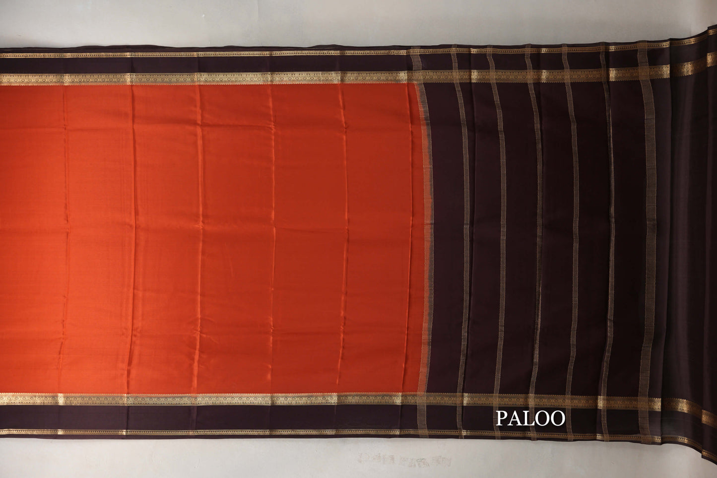 Rust Orange with Deep Coffee Brown Borders Mysore Silk Saree by Shreenivas Silks PSSR019454