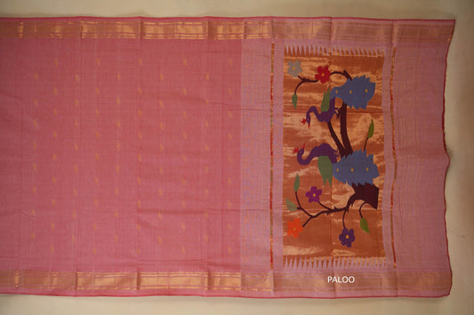 Onion pink Paithani Cotton Saree paloo