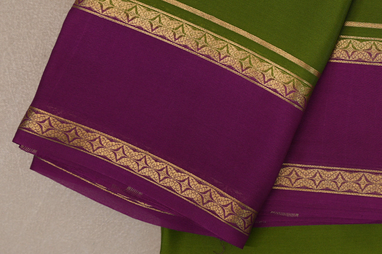 Olive Green with Purple Borders Mysore Silk Saree by Shreenivas Silks PSSR019455