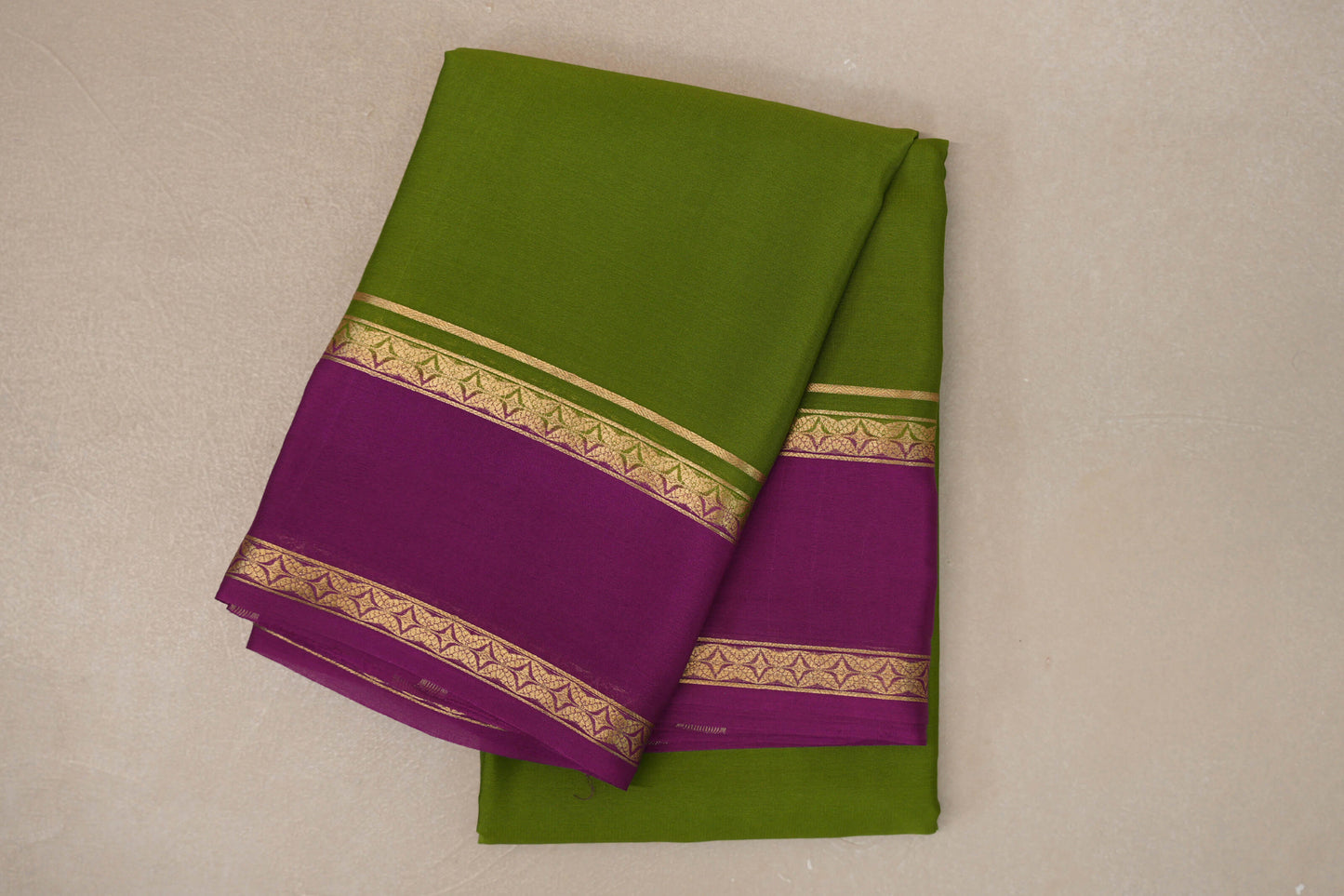 Olive Green with Purple Borders Mysore Silk Saree by Shreenivas Silks PSSR019455