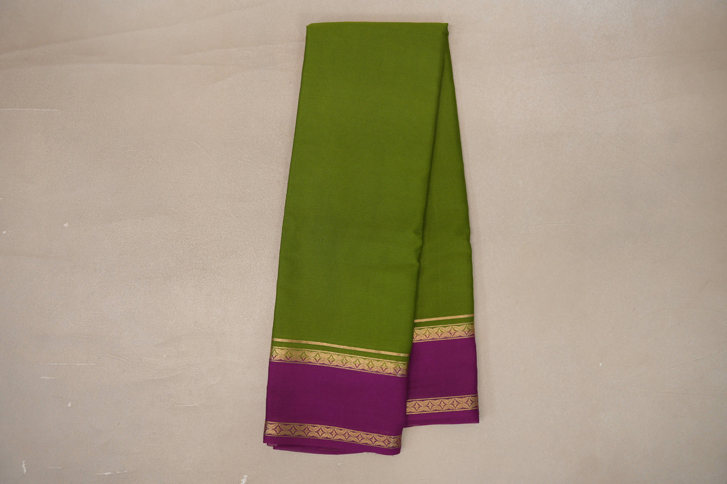 Olive Green with Purple Borders Mysore Silk Saree by Shreenivas Silks PSSR019455