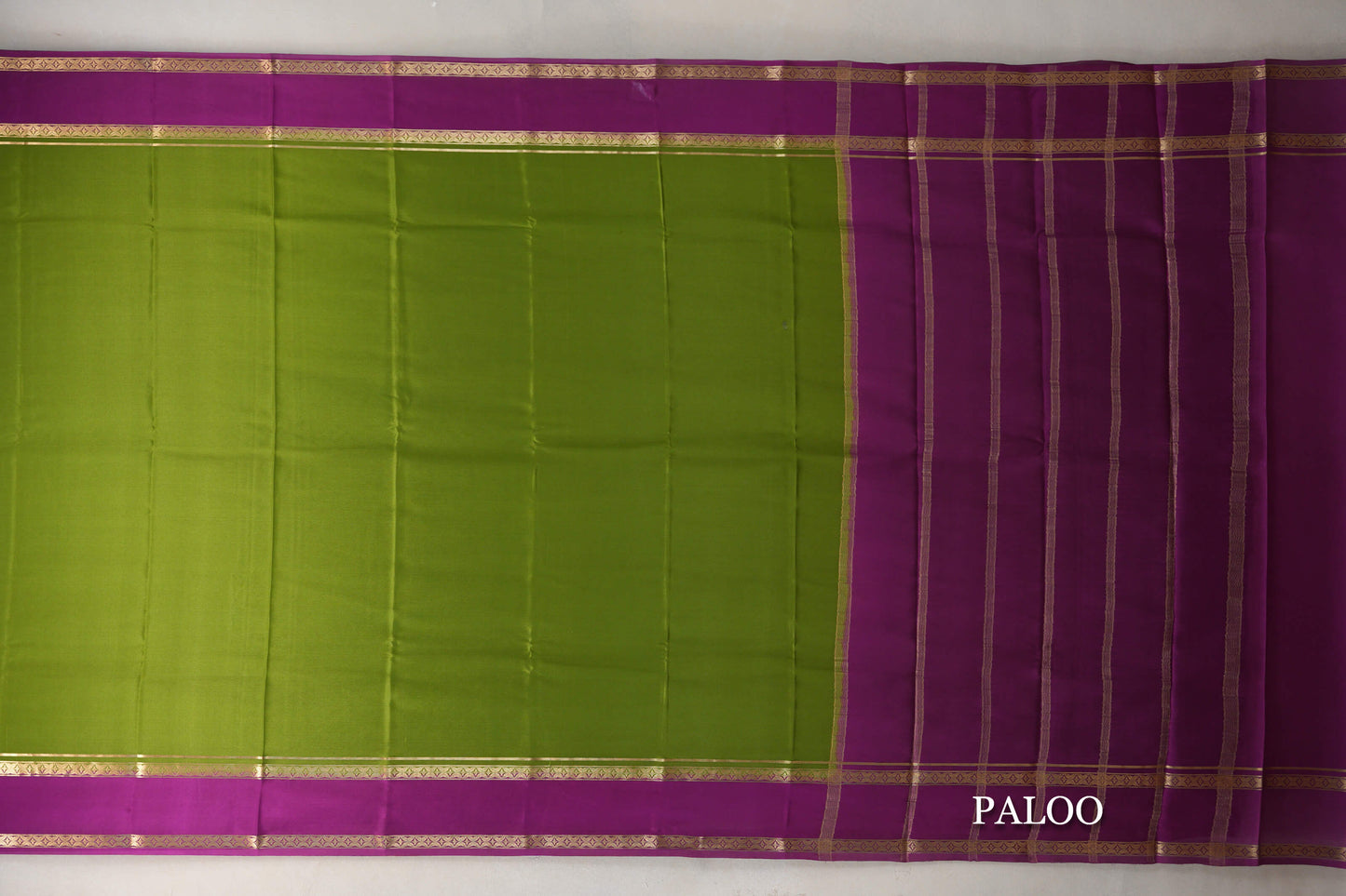 Olive Green with Purple Borders Mysore Silk Saree by Shreenivas Silks PSSR019455