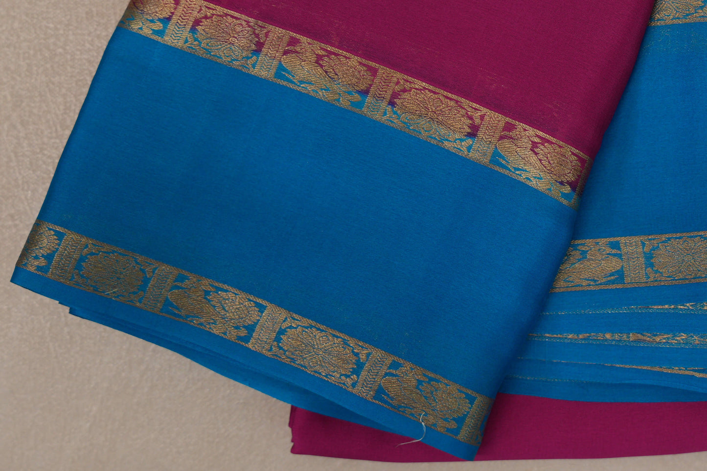 Bright Pink with Aqua Blue Borders Mysore Silk Saree by Shreenivas Silks PSSR019456