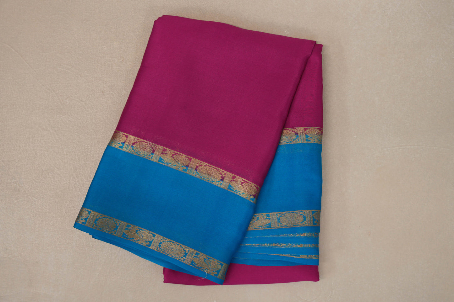 Bright Pink with Aqua Blue Borders Mysore Silk Saree by Shreenivas Silks PSSR019456