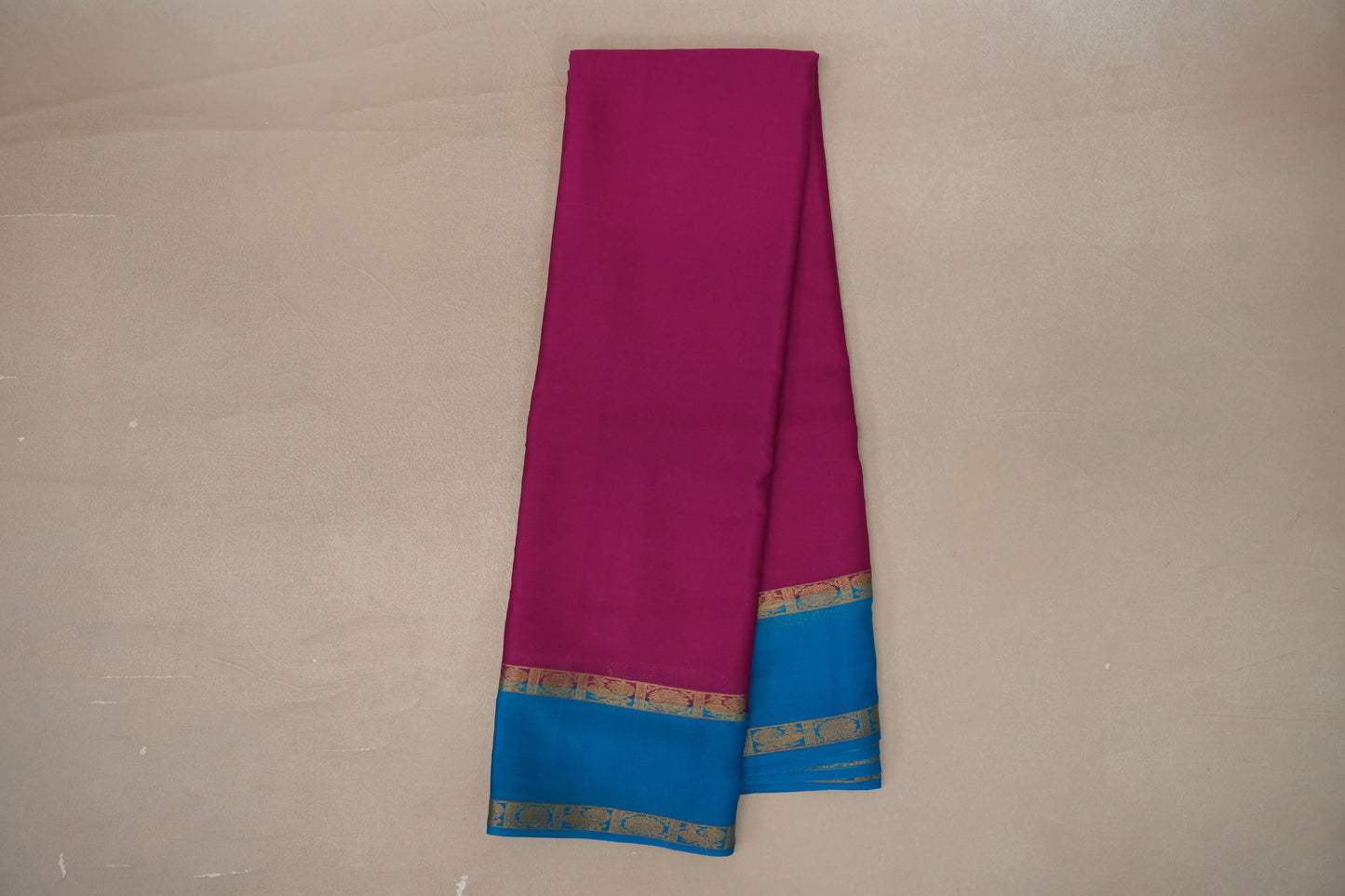 Bright Pink with Aqua Blue Borders Mysore Silk Saree by Shreenivas Silks PSSR019456