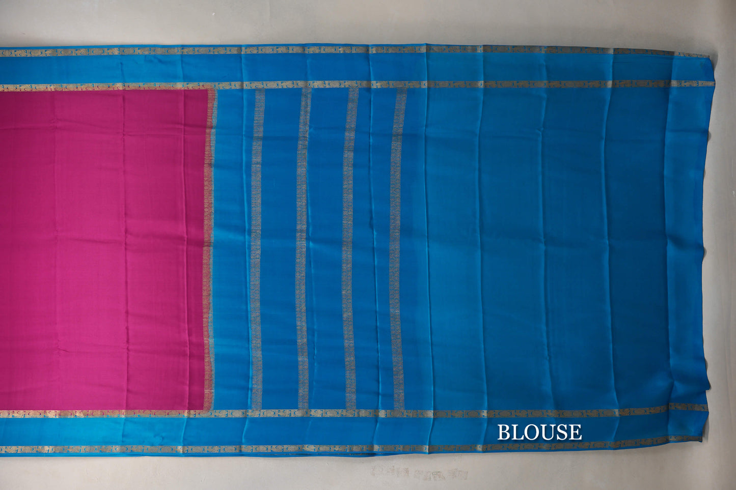 Bright Pink with Aqua Blue Borders Mysore Silk Saree by Shreenivas Silks PSSR019456