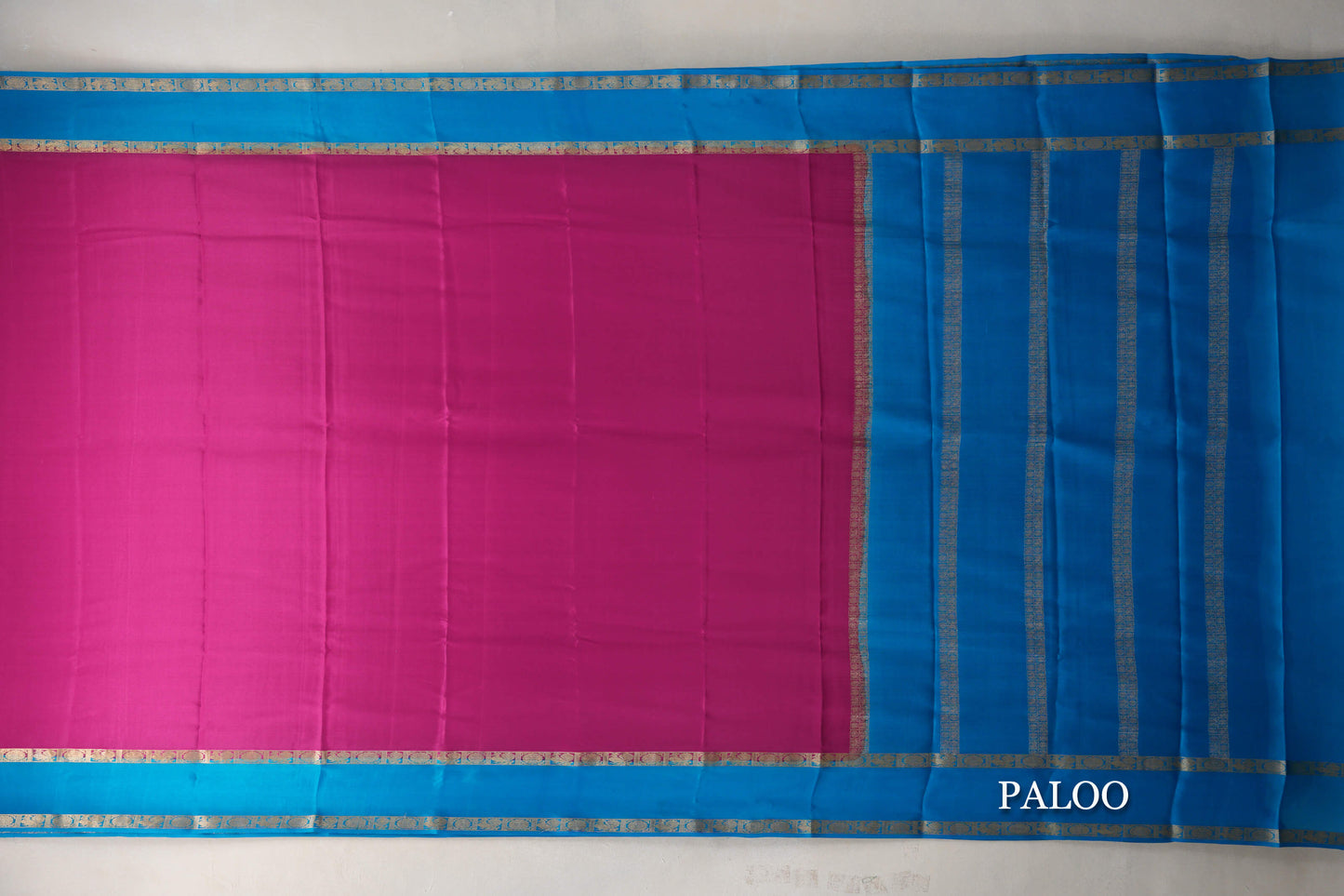 Bright Pink with Aqua Blue Borders Mysore Silk Saree by Shreenivas Silks PSSR019456