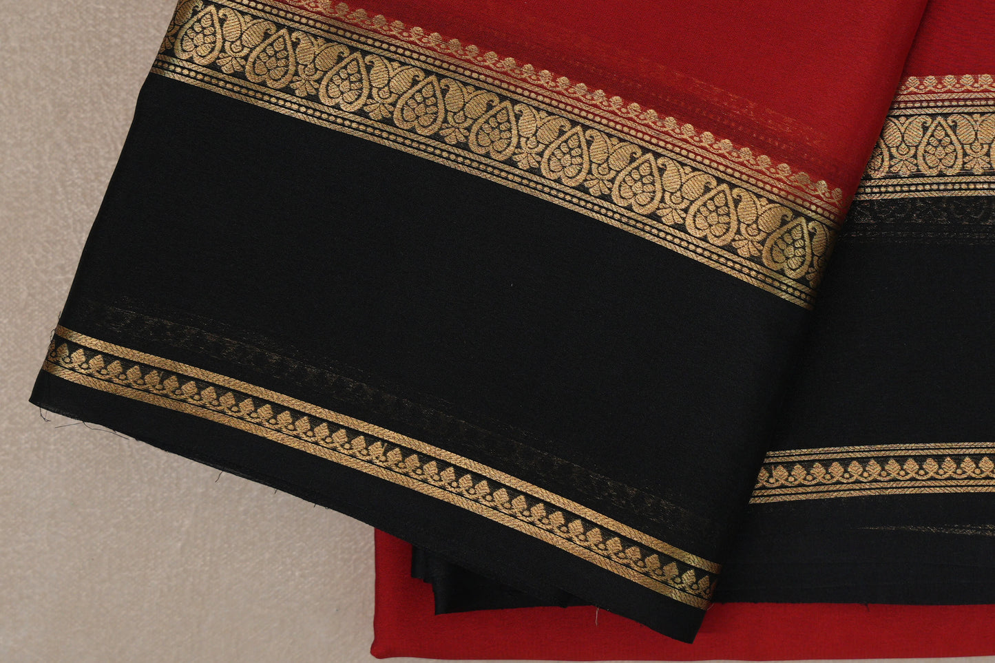Bright Red with Black Borders Mysore Silk Saree by Shreenivas Silks PSSR019457