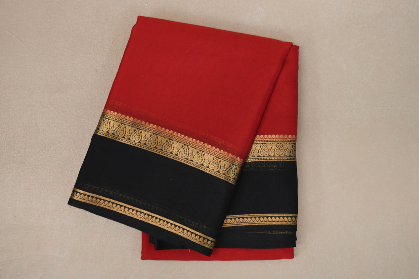 Bright Red with Black Borders Mysore Silk Saree by Shreenivas Silks PSSR019457