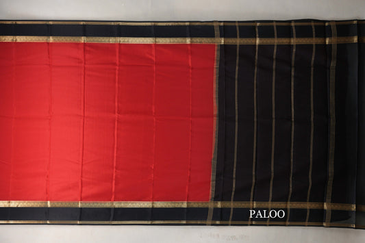 Bright Red with Black Borders Mysore Silk Saree paloo
