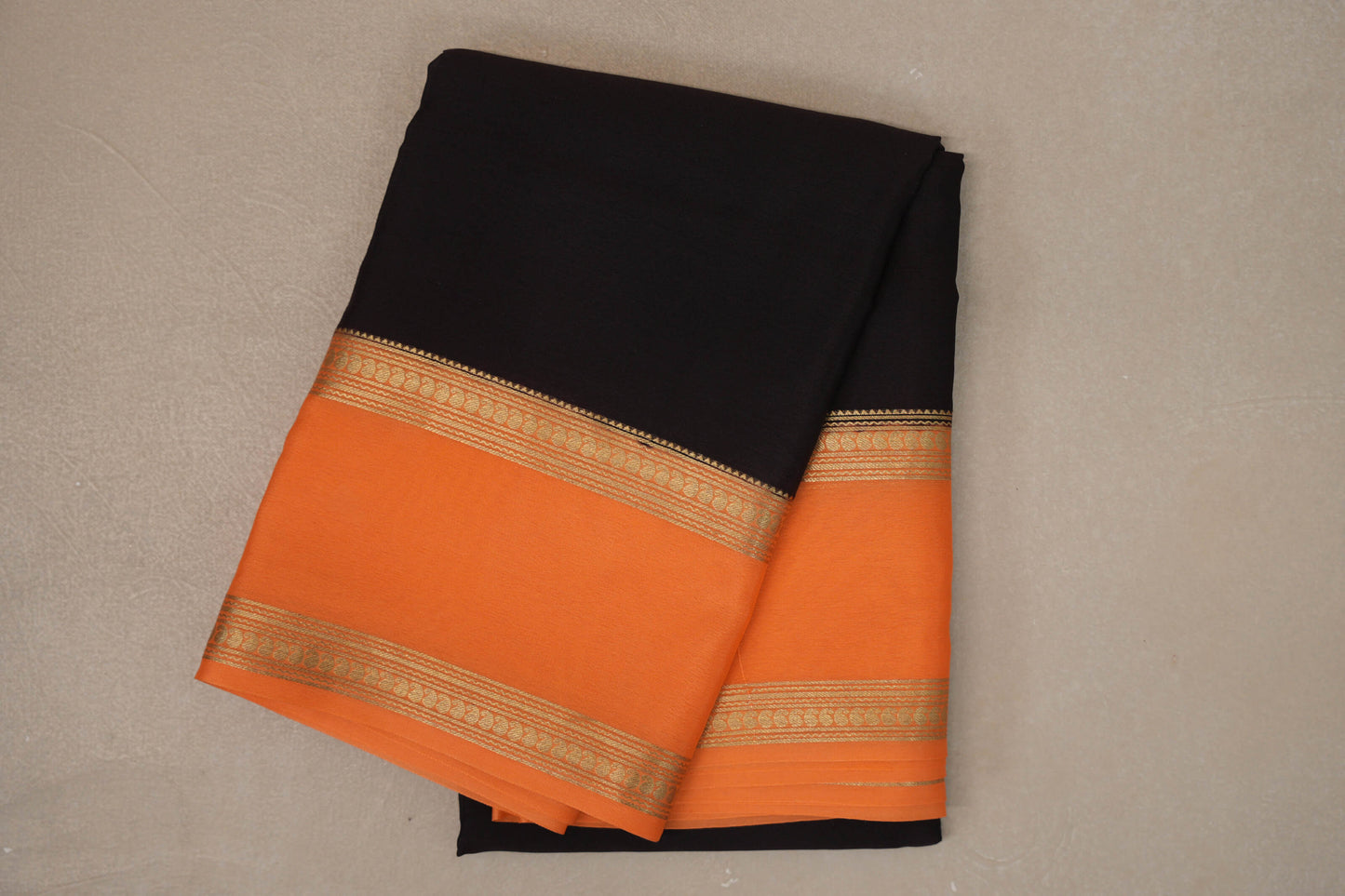 Dark Coffee Brown with Light Orange Borders Mysore Silk Saree by Shreenivas Silks PSSR019458