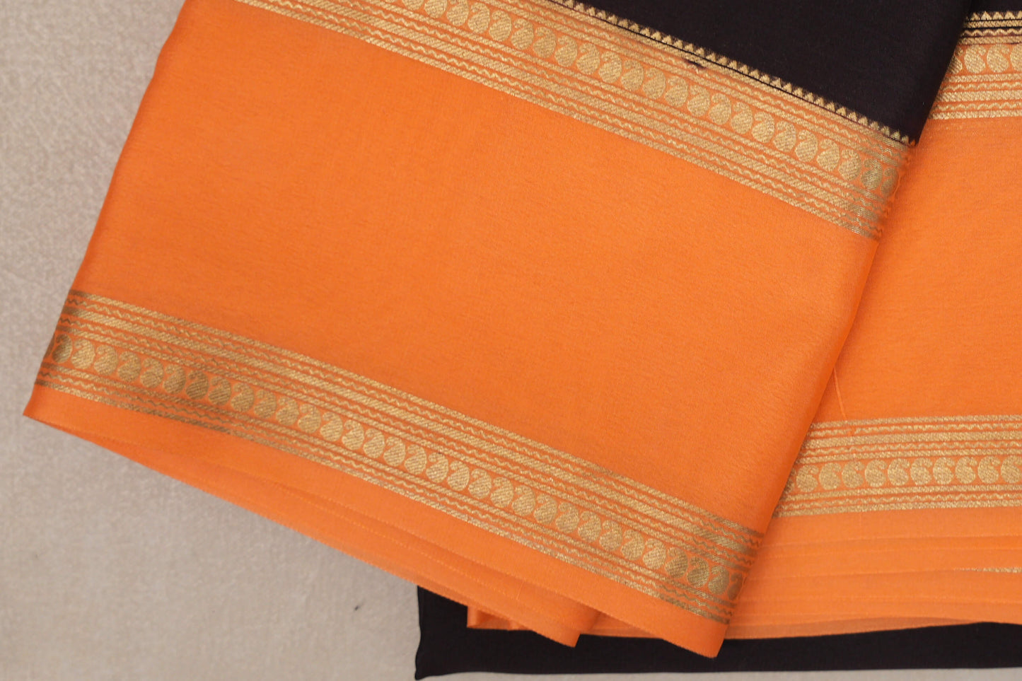 Dark Coffee Brown with Light Orange Borders Mysore Silk Saree by Shreenivas Silks PSSR019458