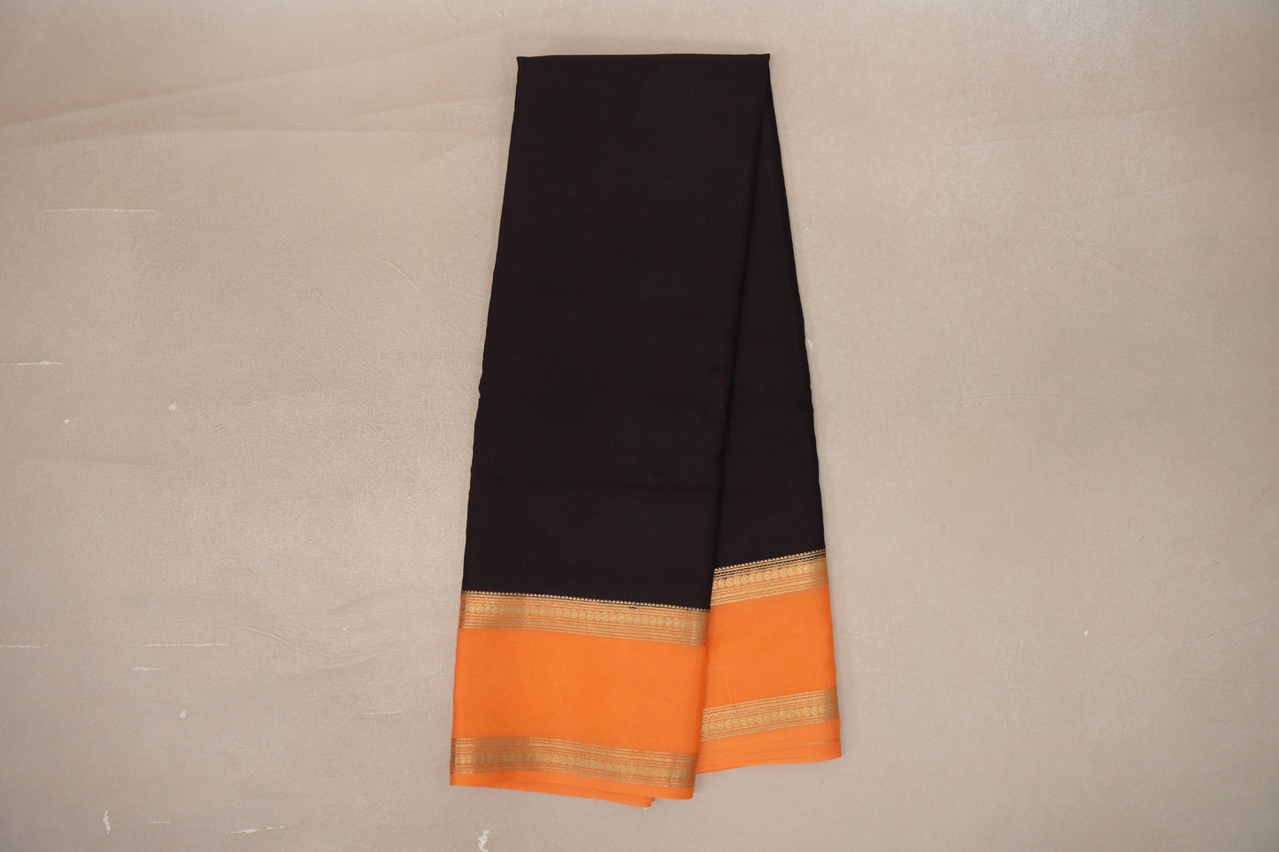Dark Coffee Brown with Light Orange Borders Mysore Silk Saree by Shreenivas Silks PSSR019458