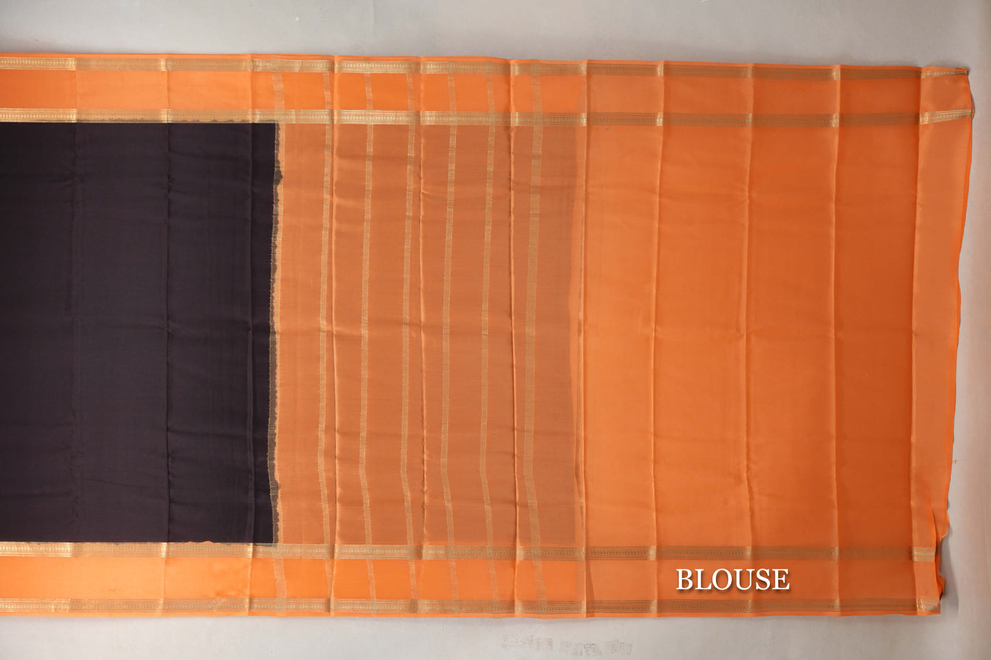 Dark Coffee Brown with Light Orange Borders Mysore Silk Saree by Shreenivas Silks PSSR019458