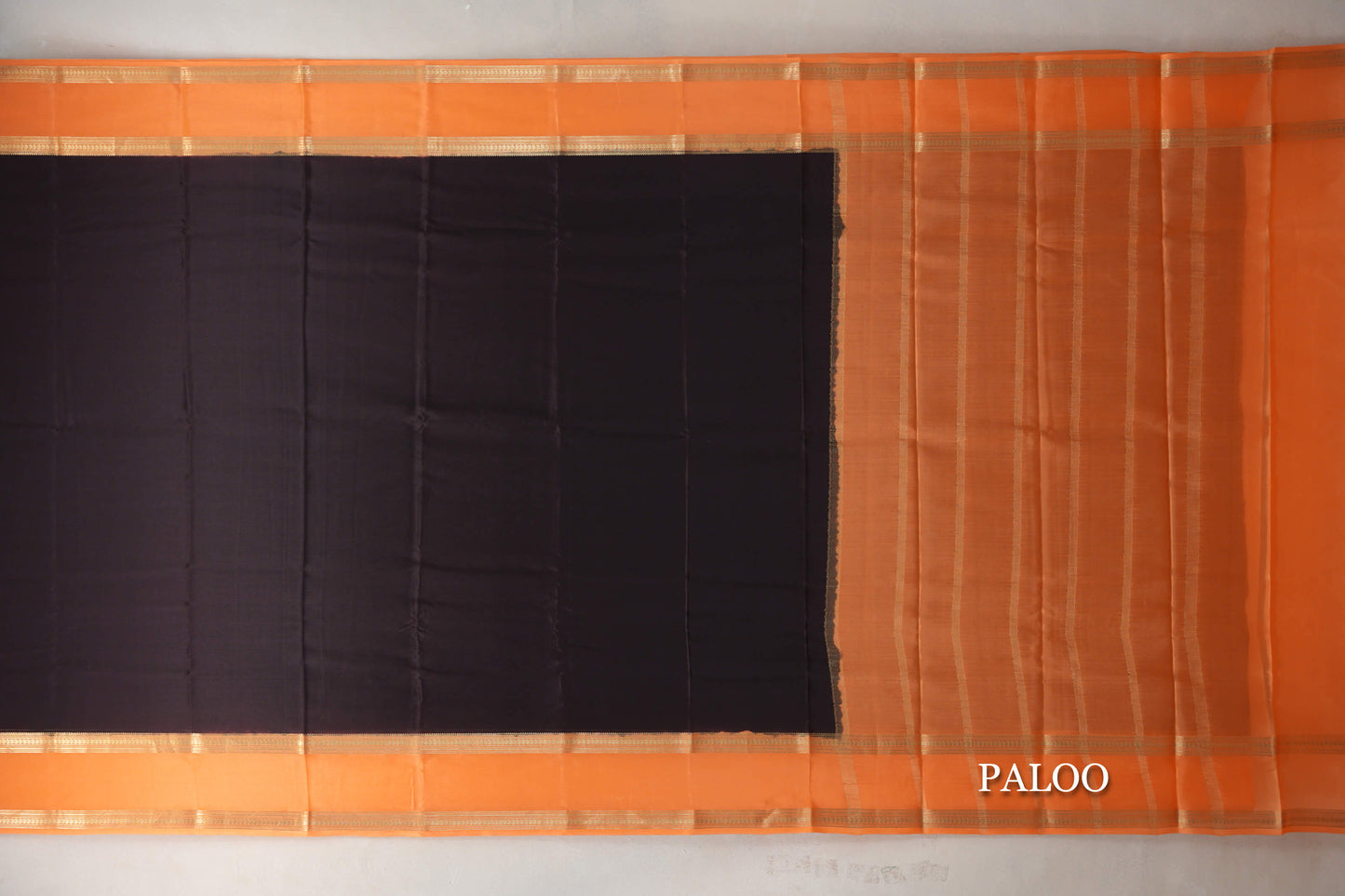 Dark Coffee Brown with Light Orange Borders Mysore Silk Saree by Shreenivas Silks PSSR019458