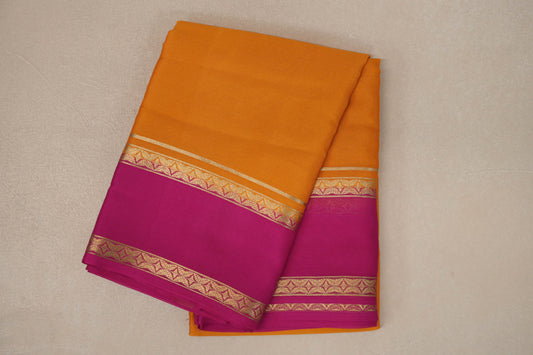 Mango Yellow with Bright Pink Borders Mysore Silk Saree