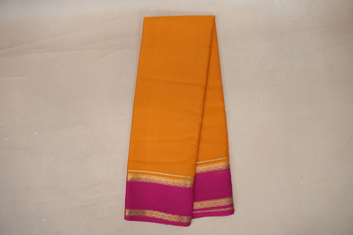 Mango Yellow with Bright Pink Borders Mysore Silk Saree by Shreenivas Silks PSSR019459