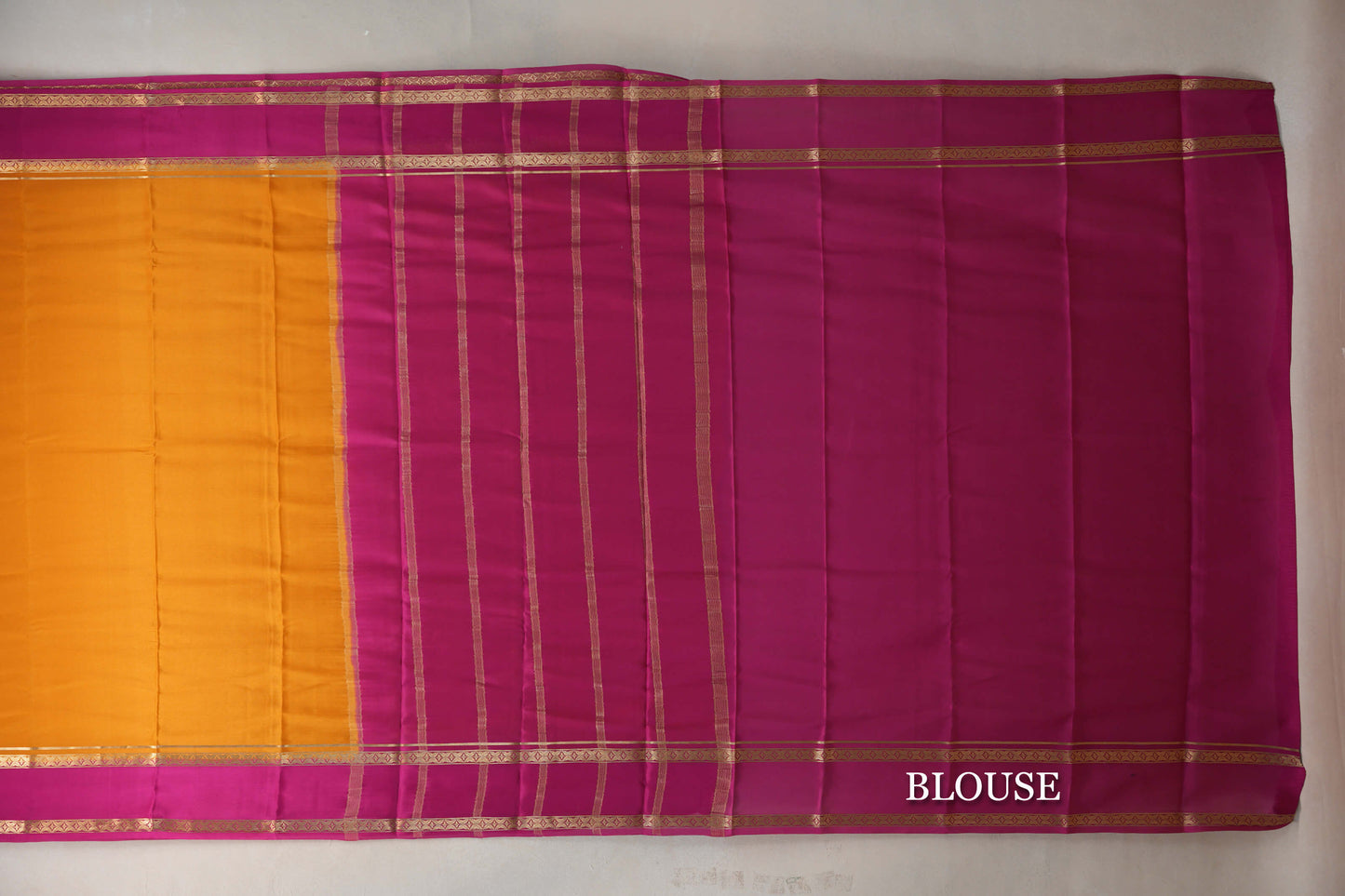 Mango Yellow with Bright Pink Borders Mysore Silk Saree by Shreenivas Silks PSSR019459
