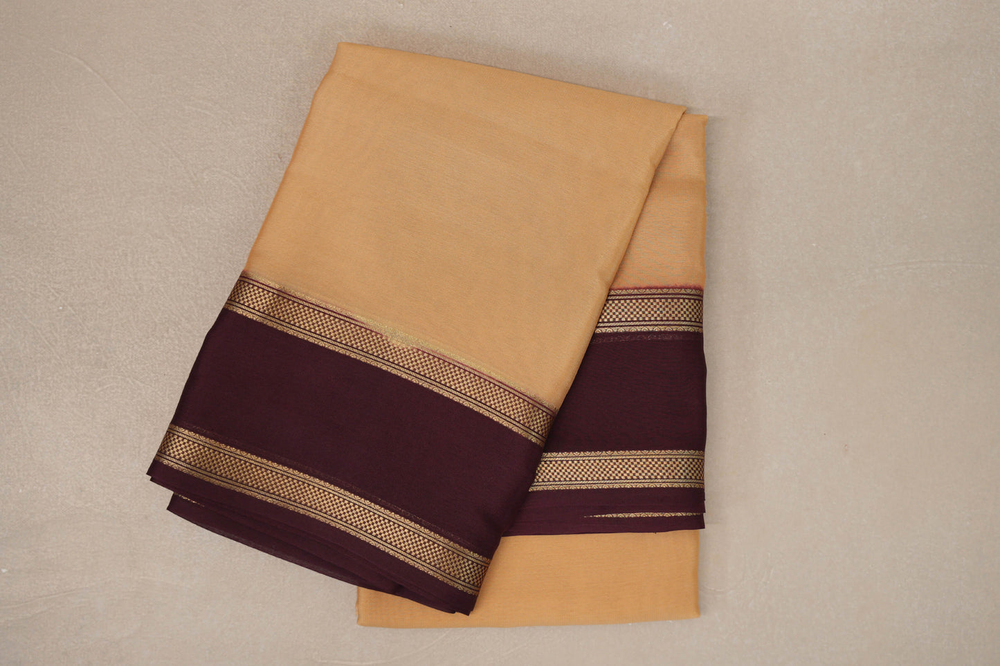 Golden Beige with Deep Maroon Borders Mysore Silk Saree by Shreenivas Silks PSSR019460