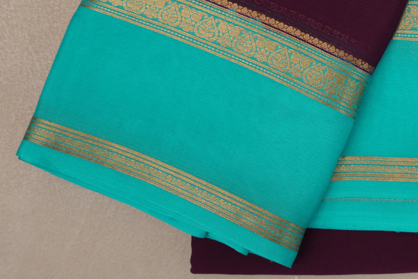 Dark Purple with Aqua Blue Borders Mysore Silk Saree by Shreenivas Silks PSSR019461