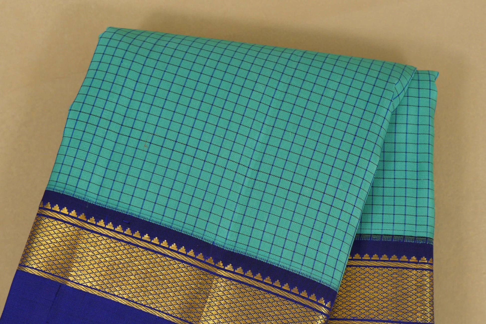 Teal Blue Vintage Kanjivaram Silk Saree  body zoom