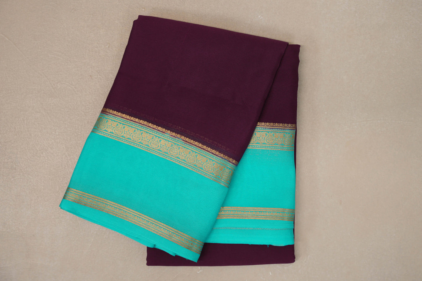 Dark Purple with Aqua Blue Borders Mysore Silk Saree by Shreenivas Silks PSSR019461