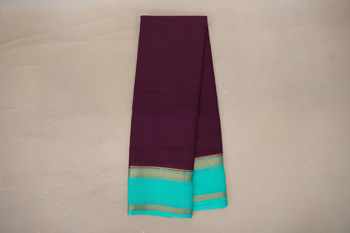Dark Purple with Aqua Blue Borders Mysore Silk Saree by Shreenivas Silks PSSR019461