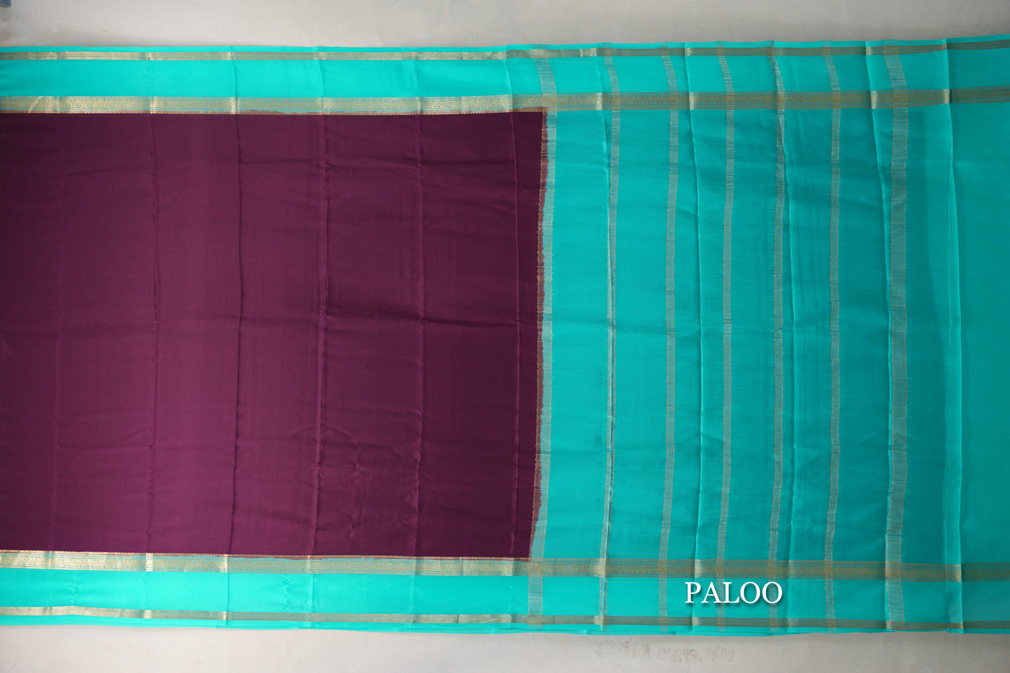Dark Purple with Aqua Blue Borders Mysore Silk Saree by Shreenivas Silks PSSR019461